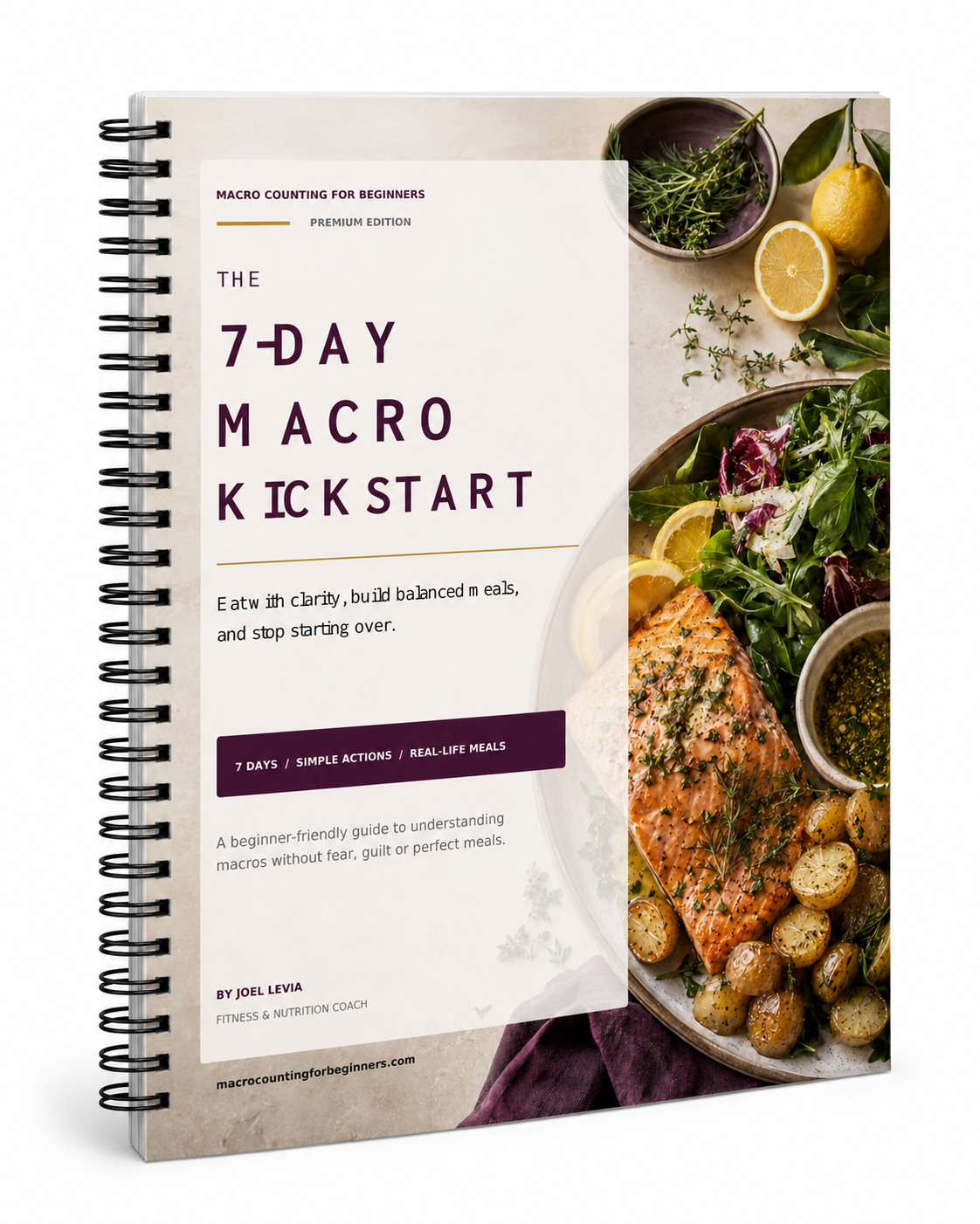 Spiral-bound mockup of the 7-Day Macro Kickstart.